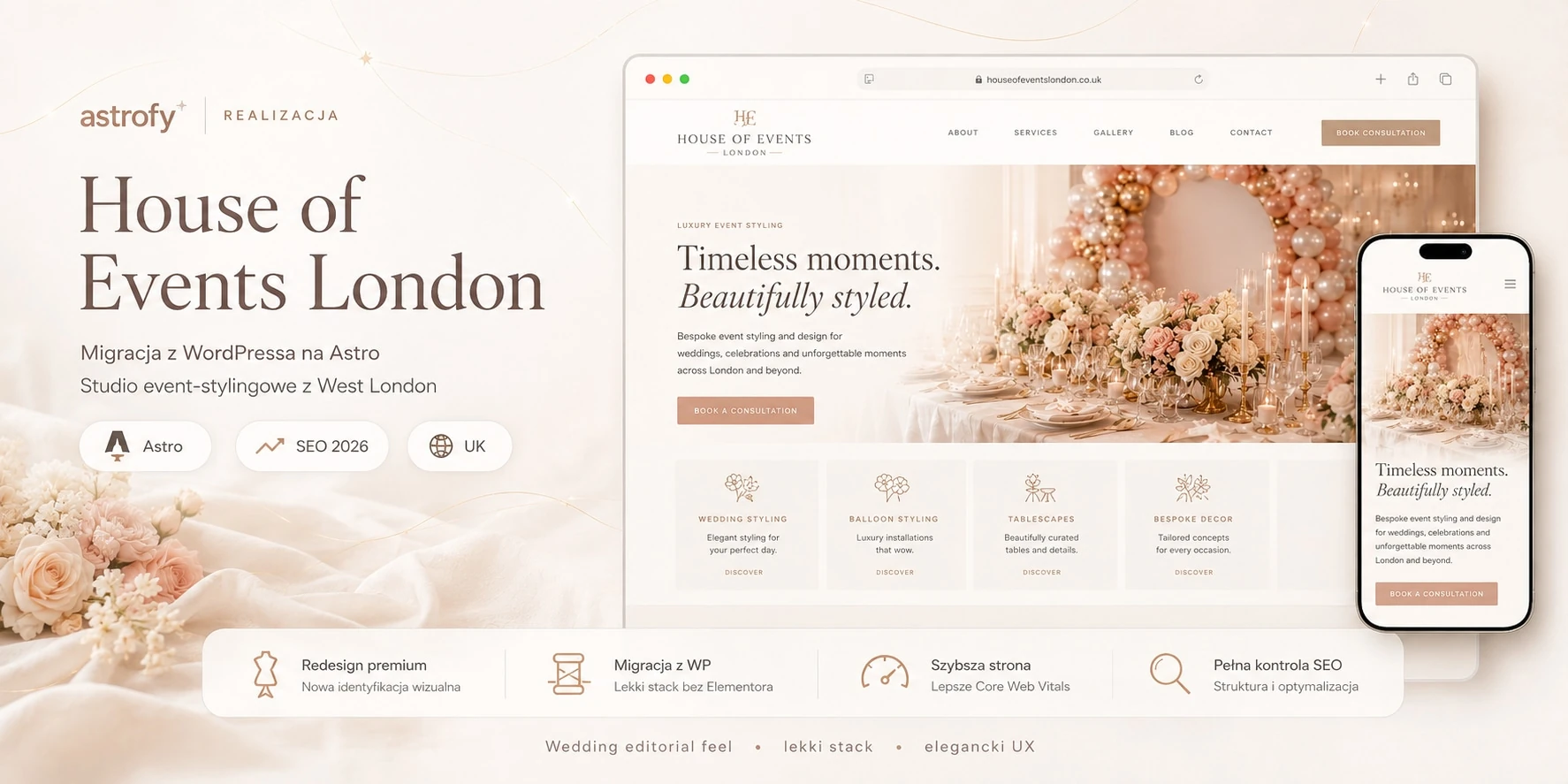 From WordPress to Astro — an event styling studio in London